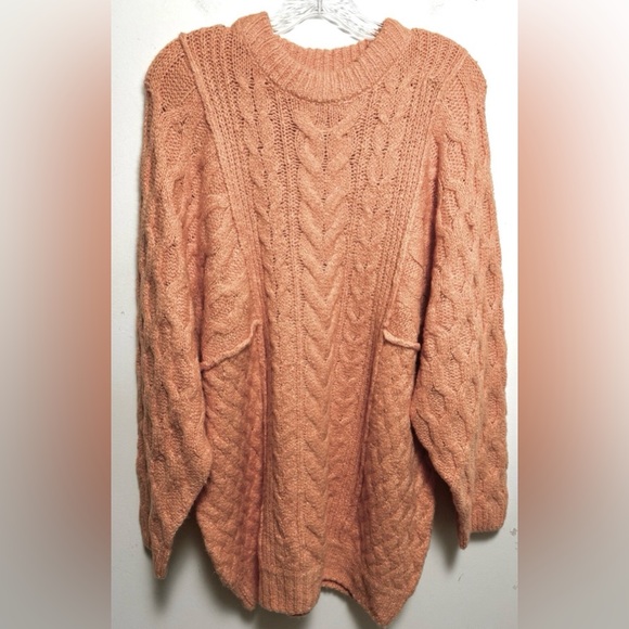 Free People Peach Cable Knit Mini Sweater Dress NWT Oversized Size Small - Picture 5 of 10